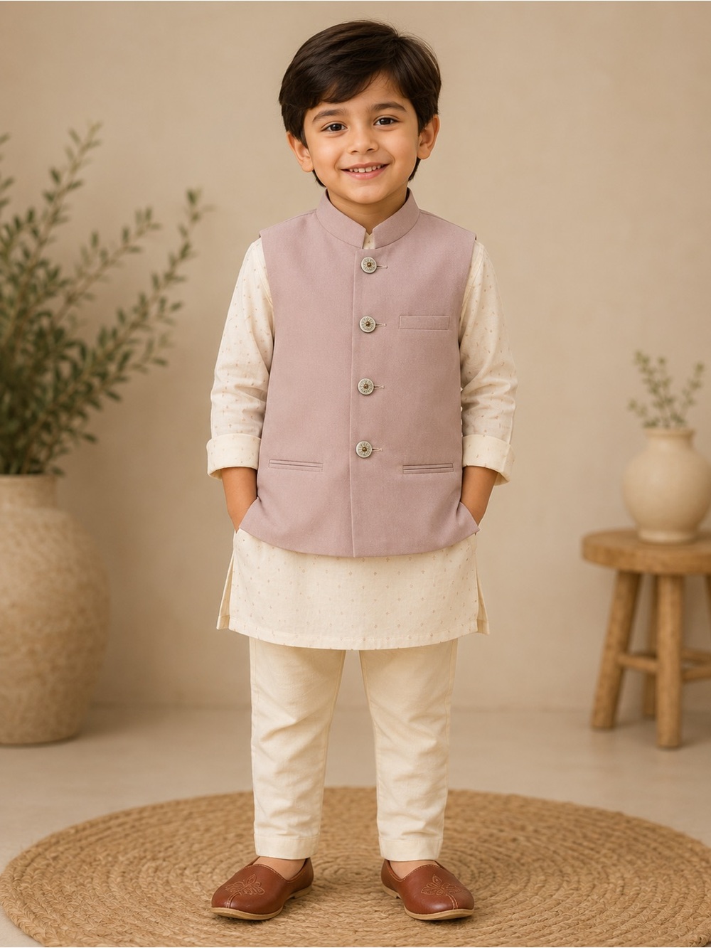 Sleeveless Mandarin Collar Vest in Light Blush